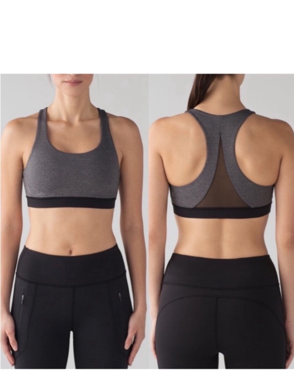 Lululemon Invigorate Sports Bra Heathered Black/ Black Mesh Size 12 Racerback